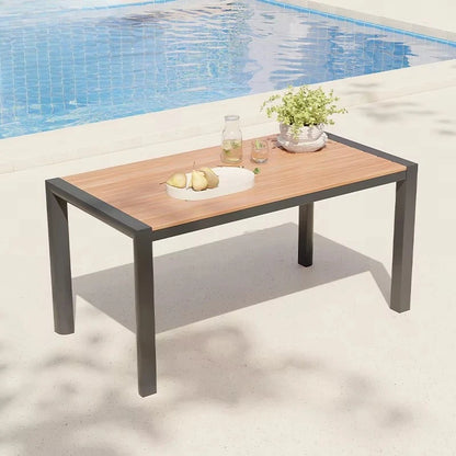 Wholesale Price Patio Outdoor Furniture Plastic Wood Dining Set Luxury Aluminum Frame Teak Wood Table and Chair for Restaurant