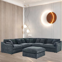 Modern Chinese Style Modular Sofa Set Wood Furniture for Living Room and Hotel Stylish House Furniture Black Corner Could Sofa
