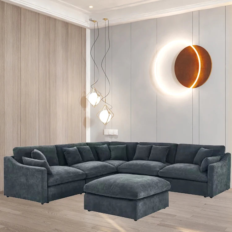 Modern Chinese Style Modular Sofa Set Wood Furniture for Living Room and Hotel Stylish House Furniture Black Corner Could Sofa