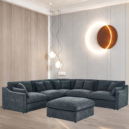 Modern Chinese Style Modular Sofa Set Wood Furniture for Living Room and Hotel Stylish House Furniture Black Corner Could Sofa