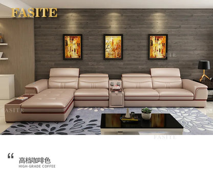 Living Room Sofa set furniture real genuine cow leather sofas bluetooth puff asiento muebles de sala canape L shape sofa cama