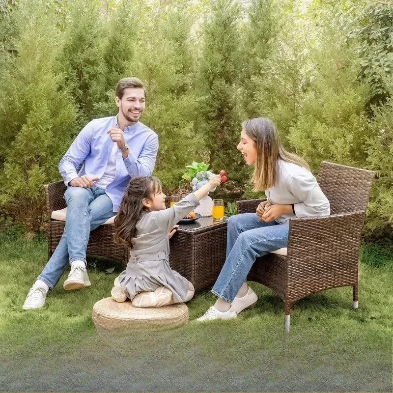 #For Patio Porch Furniture Sets 3 Pieces PE Rattan Wicker Chairs with Table Outdoor Garden Furniture Sets (Brown/Beige)&