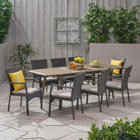 Amanda Outdoor Wood and Wicker Expandable 8 Seater Dining Set
