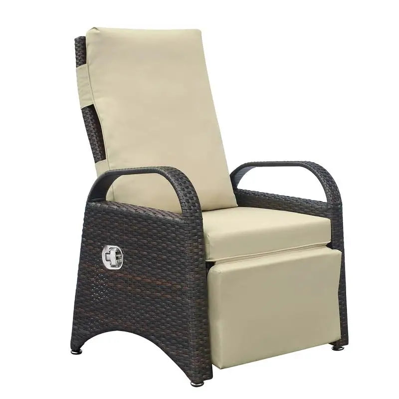 Adjustable Outdoor Recliner Chair, PE Wicker Lounge Chair with Removable Cushion, Modern Ergonomic Armchair for Home and