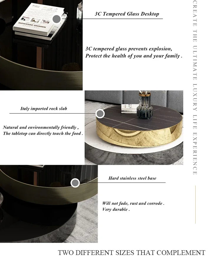 high end round coffee table double modern luxury stainless steel brass rotating black and gold coffee table