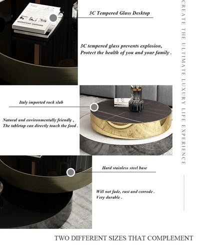 high end round coffee table double modern luxury stainless steel brass rotating black and gold coffee table