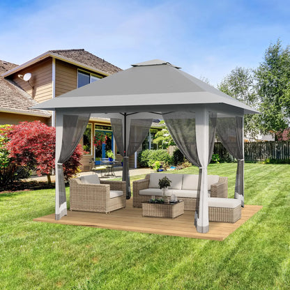 13x13Ft Pop Up Canopy Tent, One Push Setup Outdoor Gazebo With Mosquito Netting, Waterproof UV Protection Instant Shade Shelter