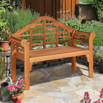 Giantex Outdoor Wood Bench, 4 Ft Foldable Eucalyptus Garden Bench, Two Person Loveseat Chair Solid with Curved Backrest and Armr