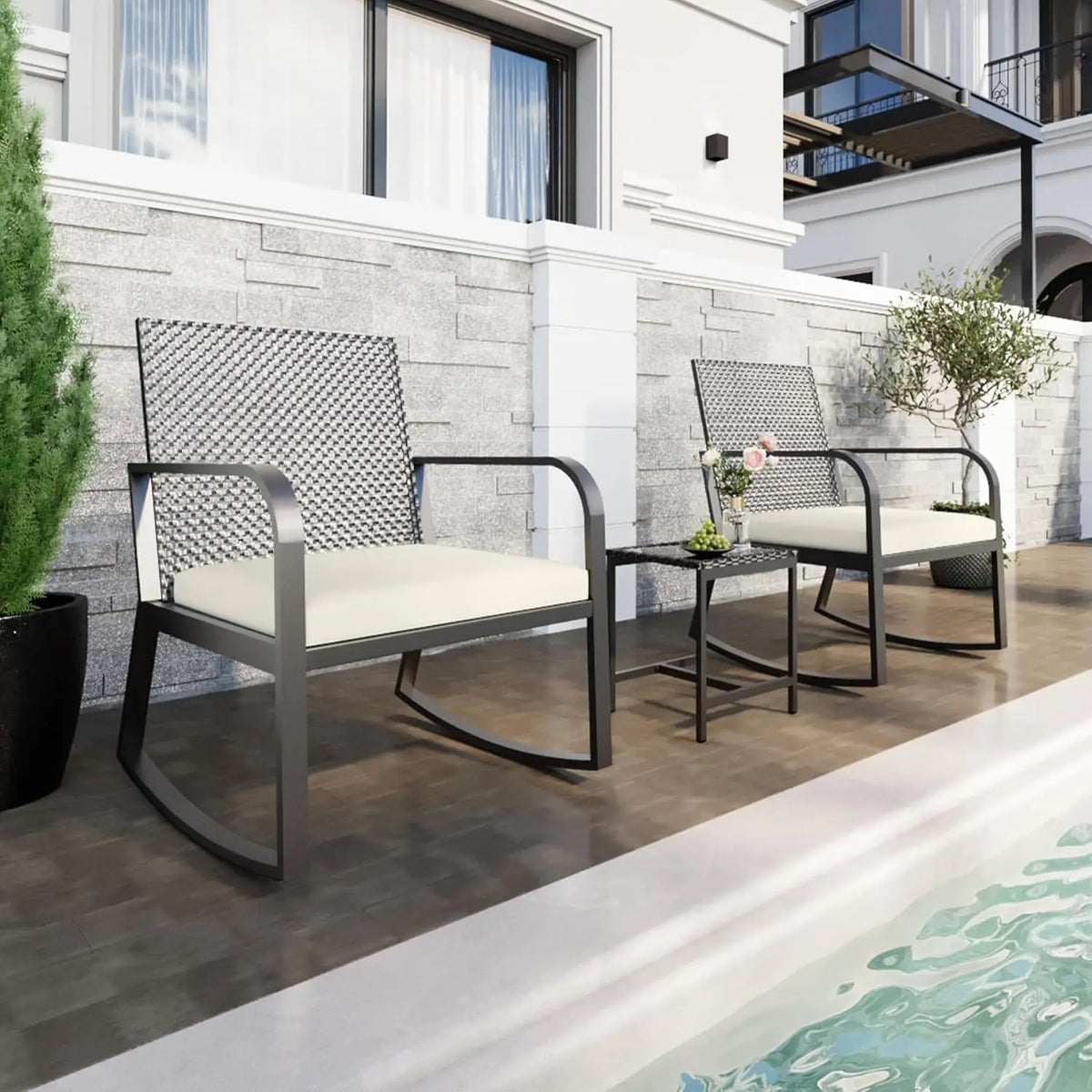 7-Piece Patio Furniture Set, Outdoor Couch with Dining Table & Ottomans, PE Rattan Sofa Set with Cushions for Deck, Yard, Poolsi