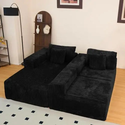 112.99" Boneless Cloud Couch, L Shaped Sectional Sofa with Chaise, No Assembly Required, Sink-in Corduroy Fabric & Memory Foam