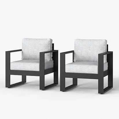 Outdoor Patio Aluminum Chair, Metal Modern Armchair Set of 2 with Washable Thick Cushions