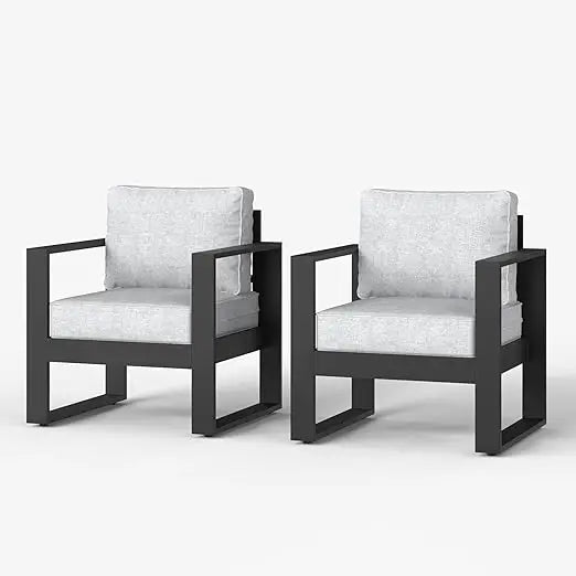 Outdoor Patio Aluminum Chair, Metal Modern Armchair Set of 2 with Washable Thick Cushions