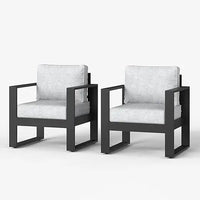 Outdoor Patio Aluminum Chair, Metal Modern Armchair Set of 2 with Washable Thick Cushions
