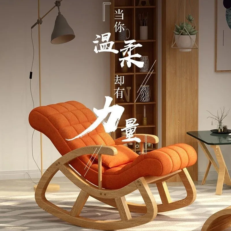 Solid wood rocking  leisure adult solid wood recliner nap chair balcony lazy sofa rocking  for middle-aged and e