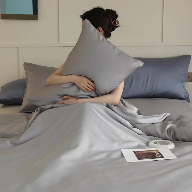 100% Silk 3pcs Bedding Set Natural Mulberry Silk Duvet Cover Set with 2pcs Pillowcase Solid Color Quilt Cover Pillow Case Luxury