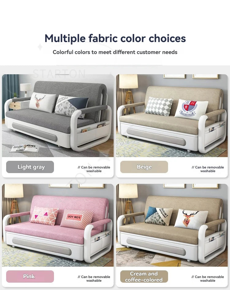 Foldable Living Room Multifunctional Sofa Bed Fabric Sponge Filled Sitting and Lying Sofa Bed With Storage