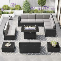 PatioLix 8 Piece Patio Furniture with 44"Propane Gas Fire Pit Table. Outdoor Sectional Conversation Set Wicker Rattan Sofa