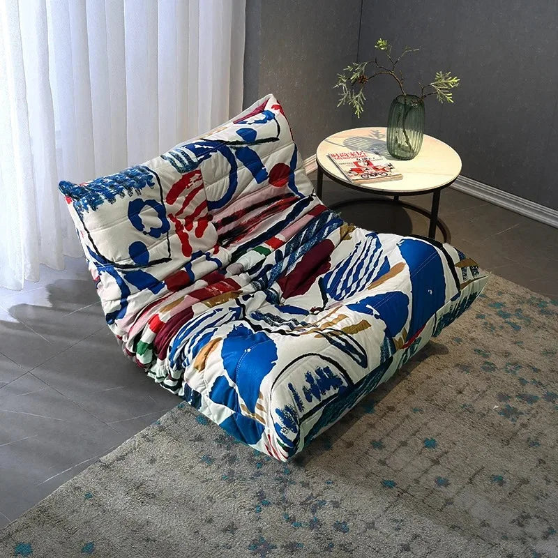 Single sofa living room bedroom lazy fabric leather leisure chair small apartment cream wind
