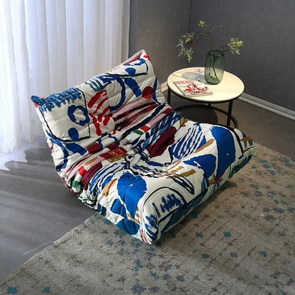 Single sofa living room bedroom lazy fabric leather leisure chair small apartment cream wind