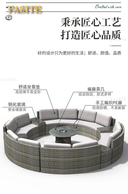 Sofa, courtyard, garden, leisure, outdoor living room, semi circular curved rattan chair, terrace, outdoor furniture combination
