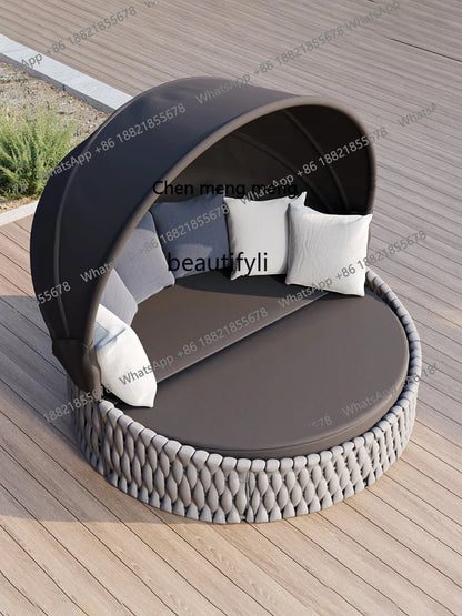 Outdoor Rattan Aluminum Alloy Lounge Bed Leisure Hotel Beach Open-Air Sofa Recliner Set