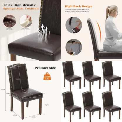Mid-Century Modern Upholstered Leather Dining Chairs Set of 6 for High-End Kitchen and Dining Rooms