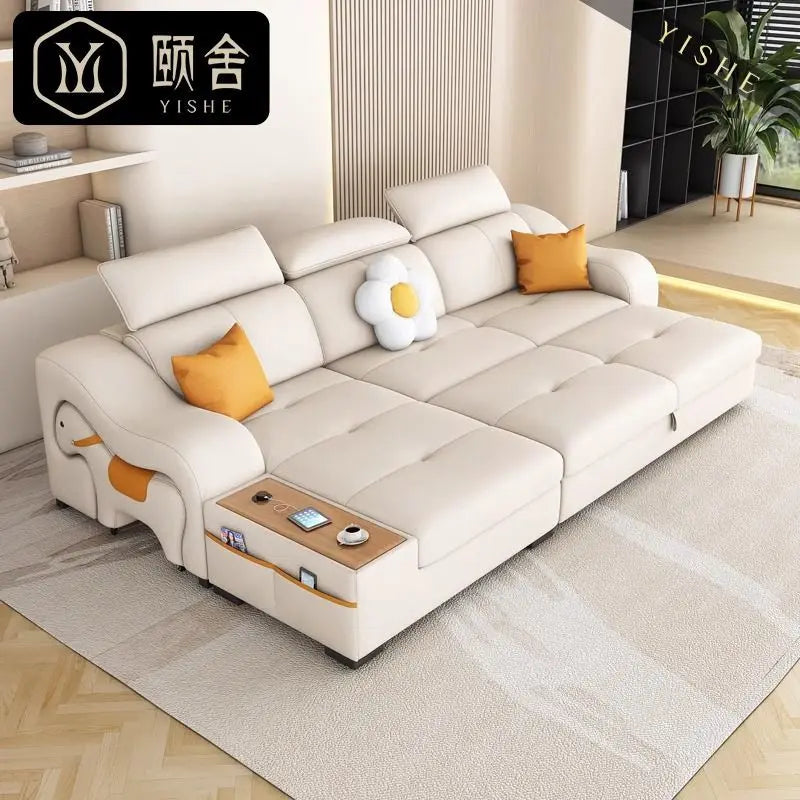 custom. [Official Genuine] Yisheng Scratch Leather Sofa Bed Dual-use Foldable Multifunctional Small Apartment Livin