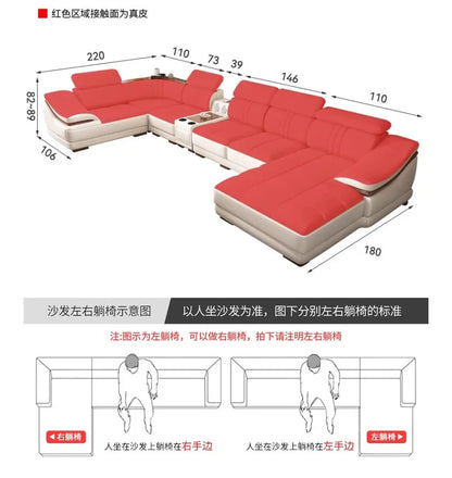 Simple modern leather sofa first layer cowhide living room large corner full set of light luxury leather sofa combination