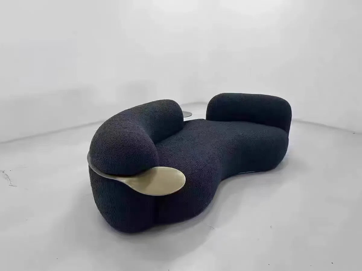 Cream wind creative curved sofa light luxury Italian minimalist pea small apartment guest leisure lamb wool fabric sofa