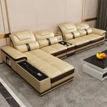 HS Luxury Italian Genuine Leather Sectional Sofa Set With Bluetooth Speaker And USB Ports Cow Leather Divano Living Room Furnitu