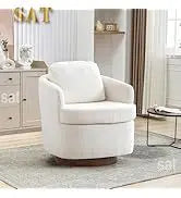 Hot Sales Hot Sales Modern Oversized Swivel Chair Boucle Sherpa Upholstered Barrel Armchair Wood Base White Accent Chair For Liv