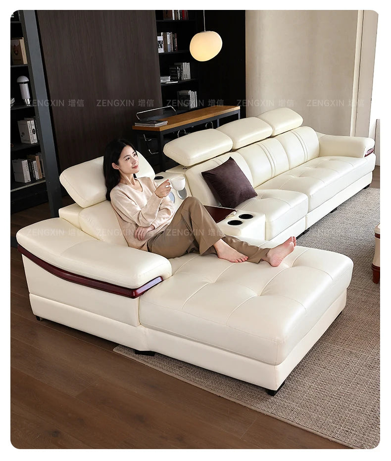 Modern simple living room size apartment combination leather art sofa furniture