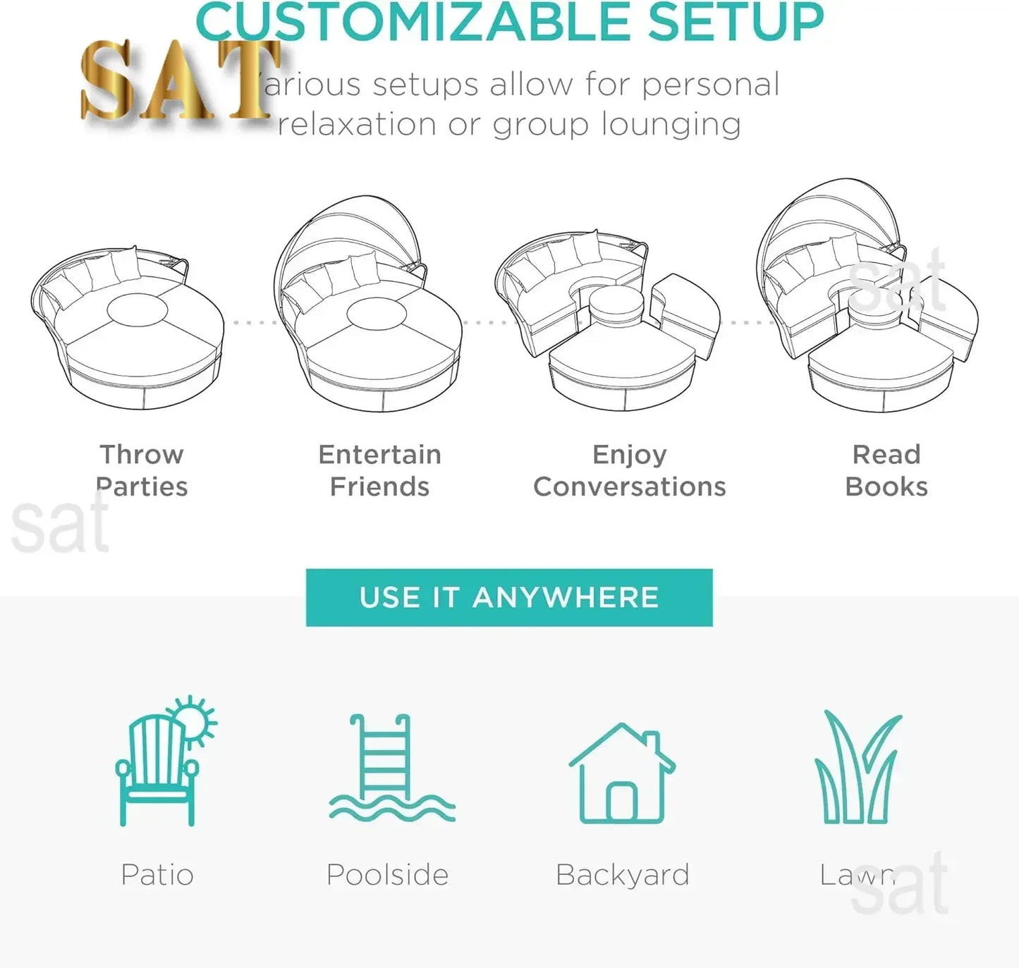 %a 5-Piece Modular Terrace Wicker Sofa Bed Modular Conversation Lounge Chair Set, Adjustable Seat