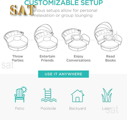 %a 5-Piece Modular Terrace Wicker Sofa Bed Modular Conversation Lounge Chair Set, Adjustable Seat