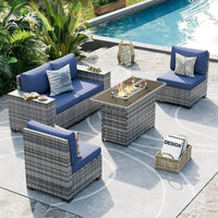 8 Inch Armrest Outdoor Sectional Sofa, 6 Piece Wicker Outdoor Furniture Conversation Sets with Waterproof Cover