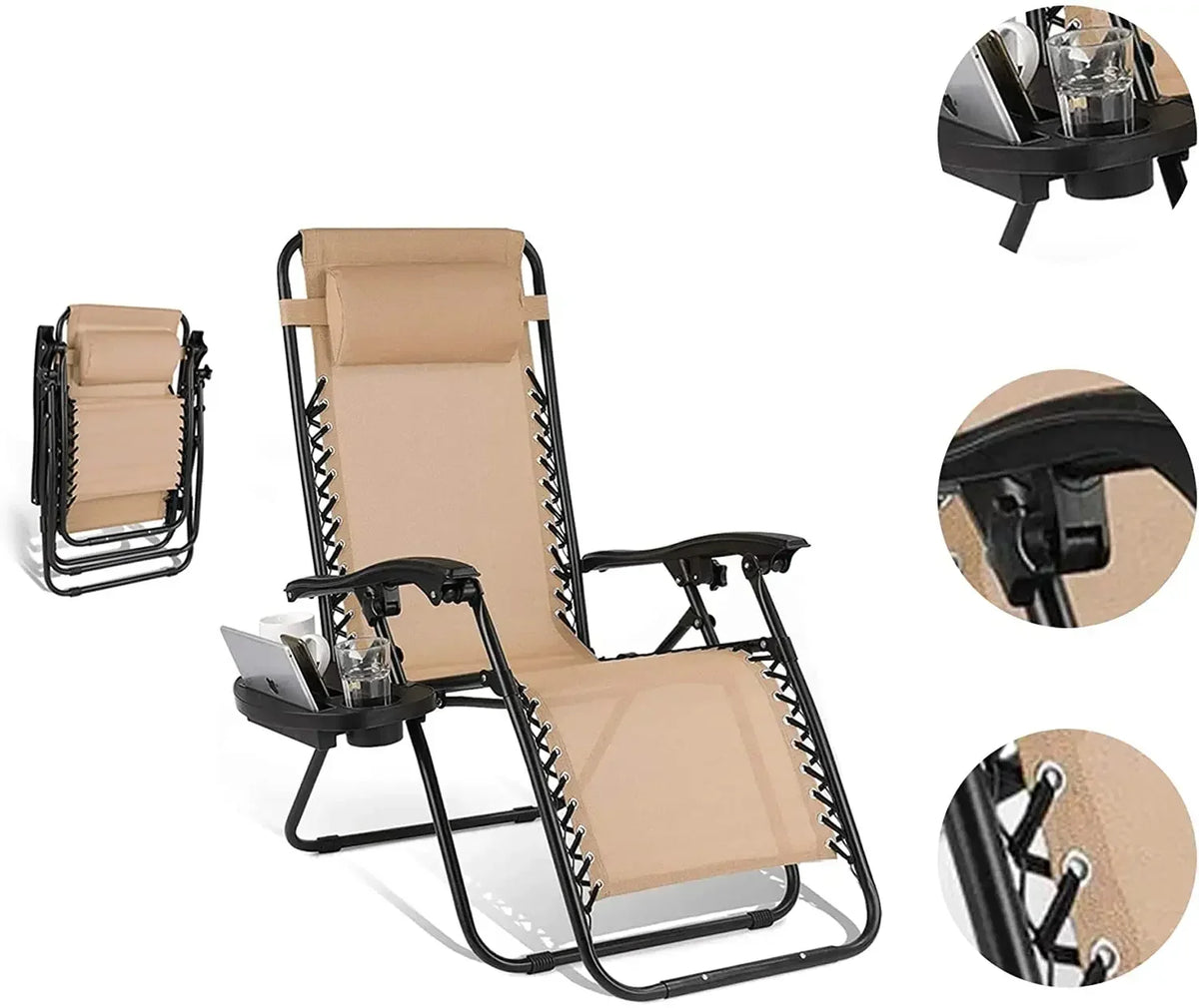 Homfa Garden Sun Lounger Set with Table Folding Adjustable Zero Gravity Recliner Chair Seat Indoor/Outdoor