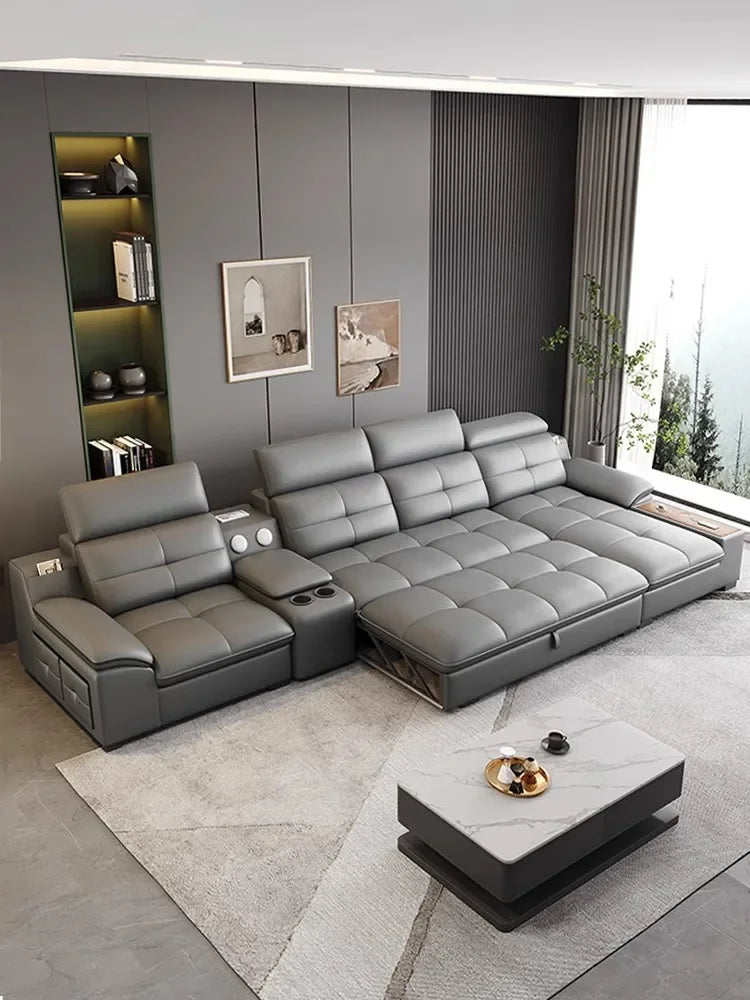 functional sofa, electric adjustable modern living room, storage princess, smart head, etc., dual-purpose leather sofa bed