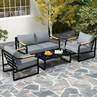 v Metal Patio Furniture Set, 4 Pieces Outdoor Conversation Set with Thick Cushion Modern Patio Chat Sofa Set for Balcony  rattan