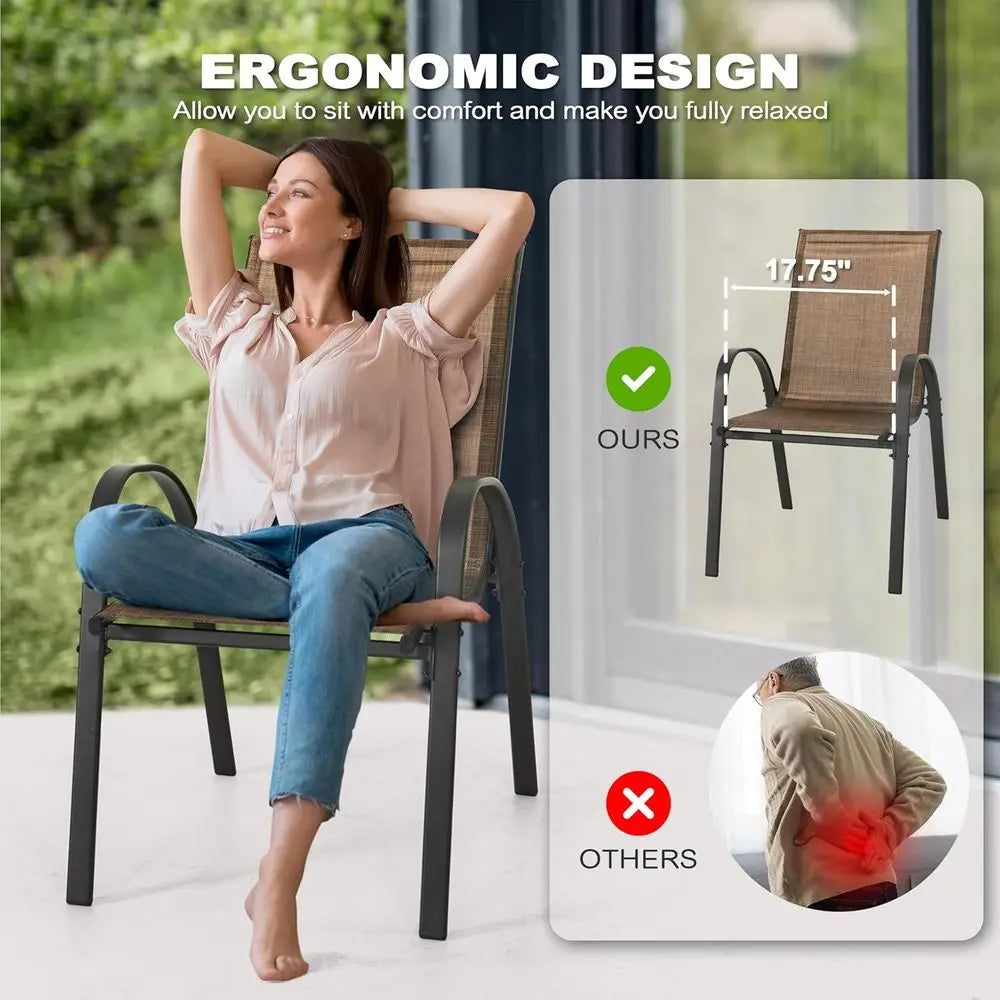 4 Patio Dining Chairs Outdoor Stackable Chairs with High Back All Weather Textilene Seats Metal Frame Breathable Garden Chairs f