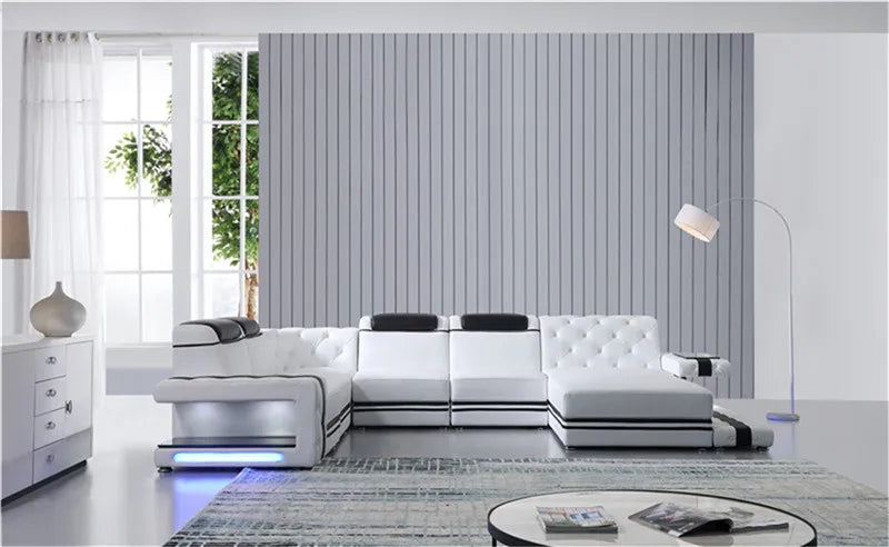 Luxury European style living room leather sofa set funriture couch