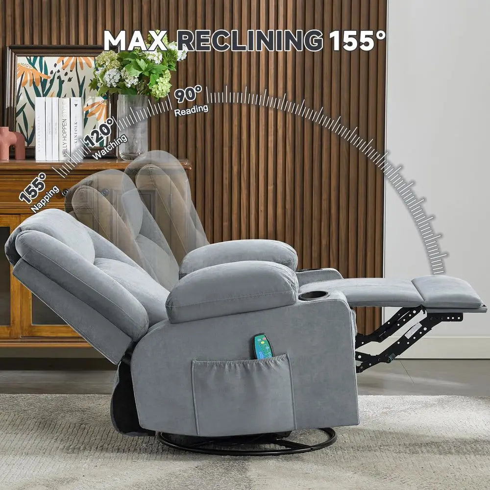 Rocker Recliner Chair with Heat and 8Point Massage, Extra Wide Manual Lounge Sofa for Adults, Overstuffed Living Room Chair wit