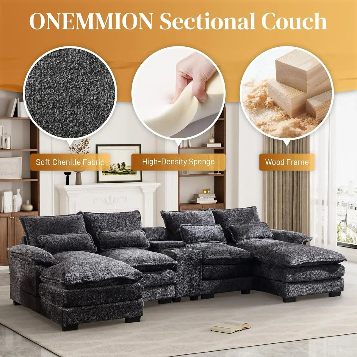 Sectional Sofa Cloud Couch for Living Room, 123