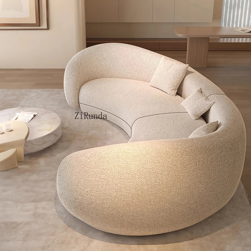 Simple cream living room sofa special-shaped semi-circular moon cashmere fabric sponge filling set