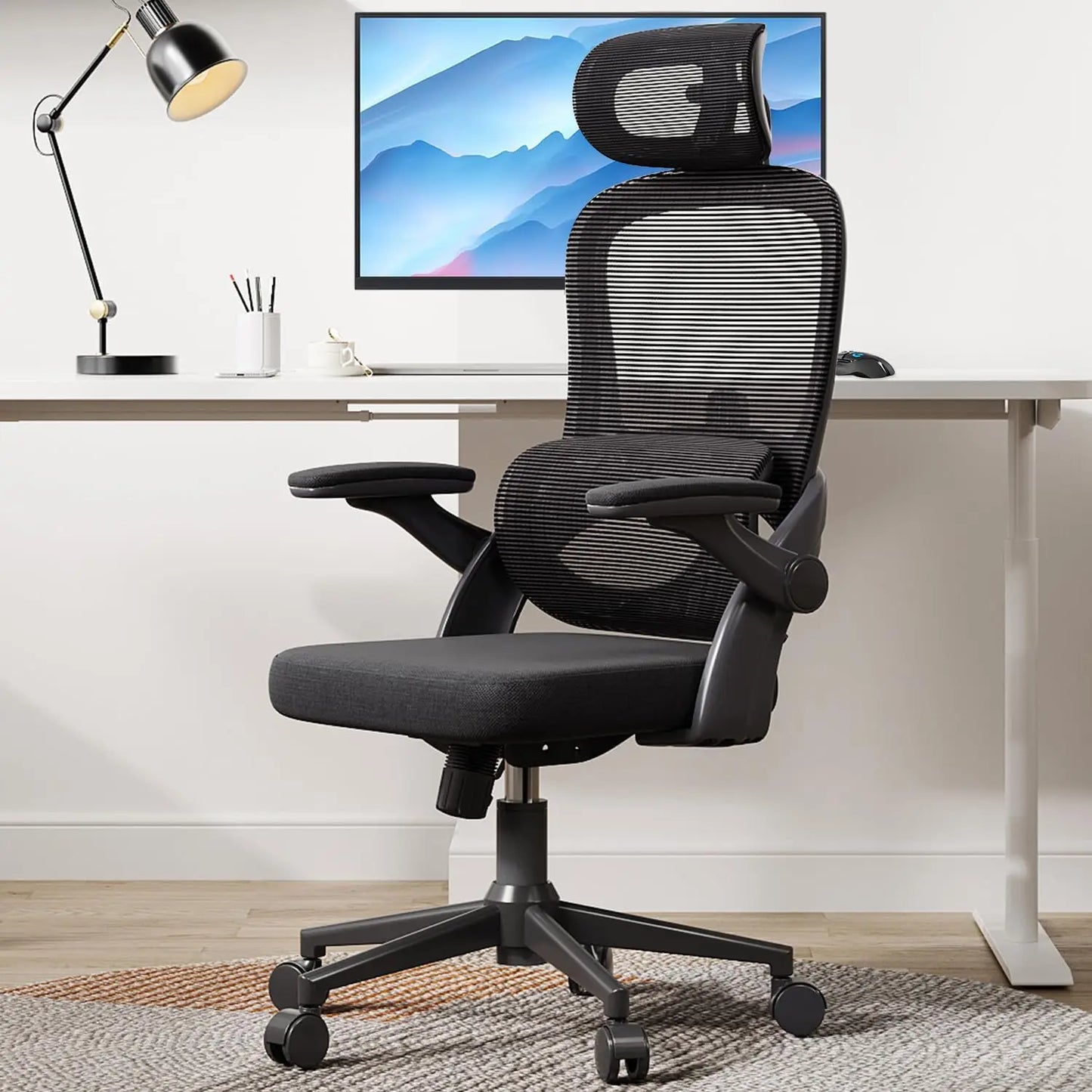 Ergonomic Office Chair with Adjustable Lumbar Support, High Back Design, 3D Armrests, and Tilt Function in Black