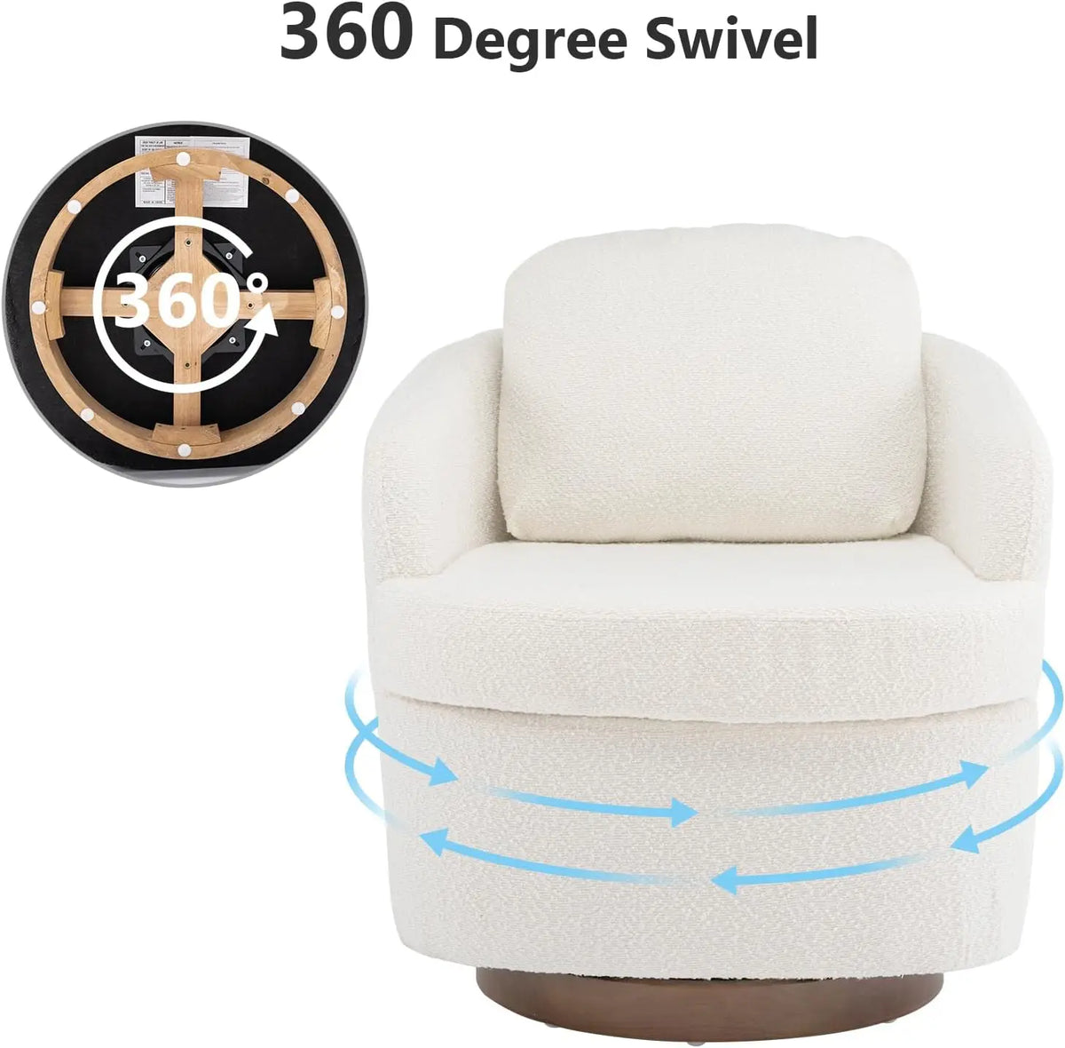 Hot Sales Hot Sales Modern Oversized Swivel Chair Boucle Sherpa Upholstered Barrel Armchair Wood Base White Accent Chair For Liv