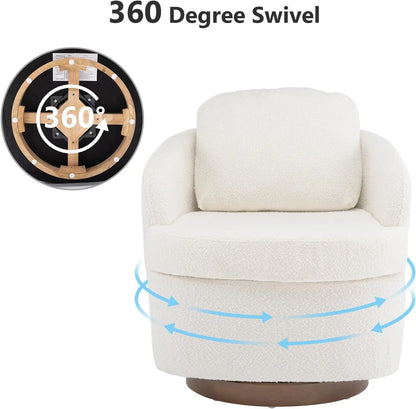 Hot Sales Hot Sales Modern Oversized Swivel Chair Boucle Sherpa Upholstered Barrel Armchair Wood Base White Accent Chair For Liv
