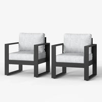 Outdoor Patio Aluminum Chair, Metal Modern Armchair Set of 2 with Washable Thick Cushions