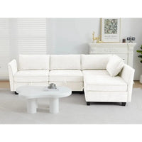 4 Seater Beige Modular Convertible L Shaped Sectional Sofa with Storage for Living Room or Office
