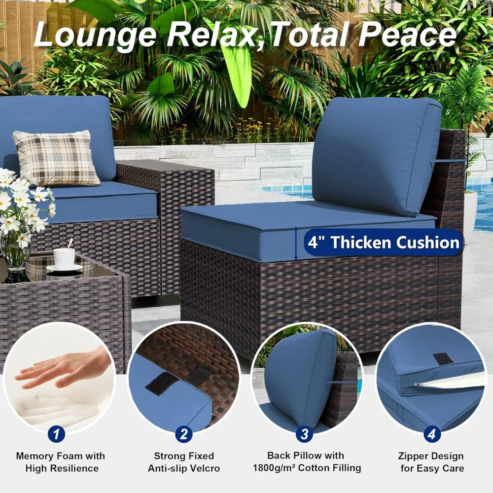 6-Piece Outdoor Sectional Set with High Backrest Sofa, Weather-Resistant PE Rattan Patio Conversation Area