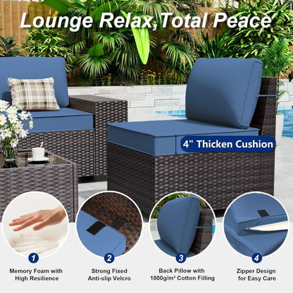 6-Piece Outdoor Sectional Set with High Backrest Sofa, Weather-Resistant PE Rattan Patio Conversation Area